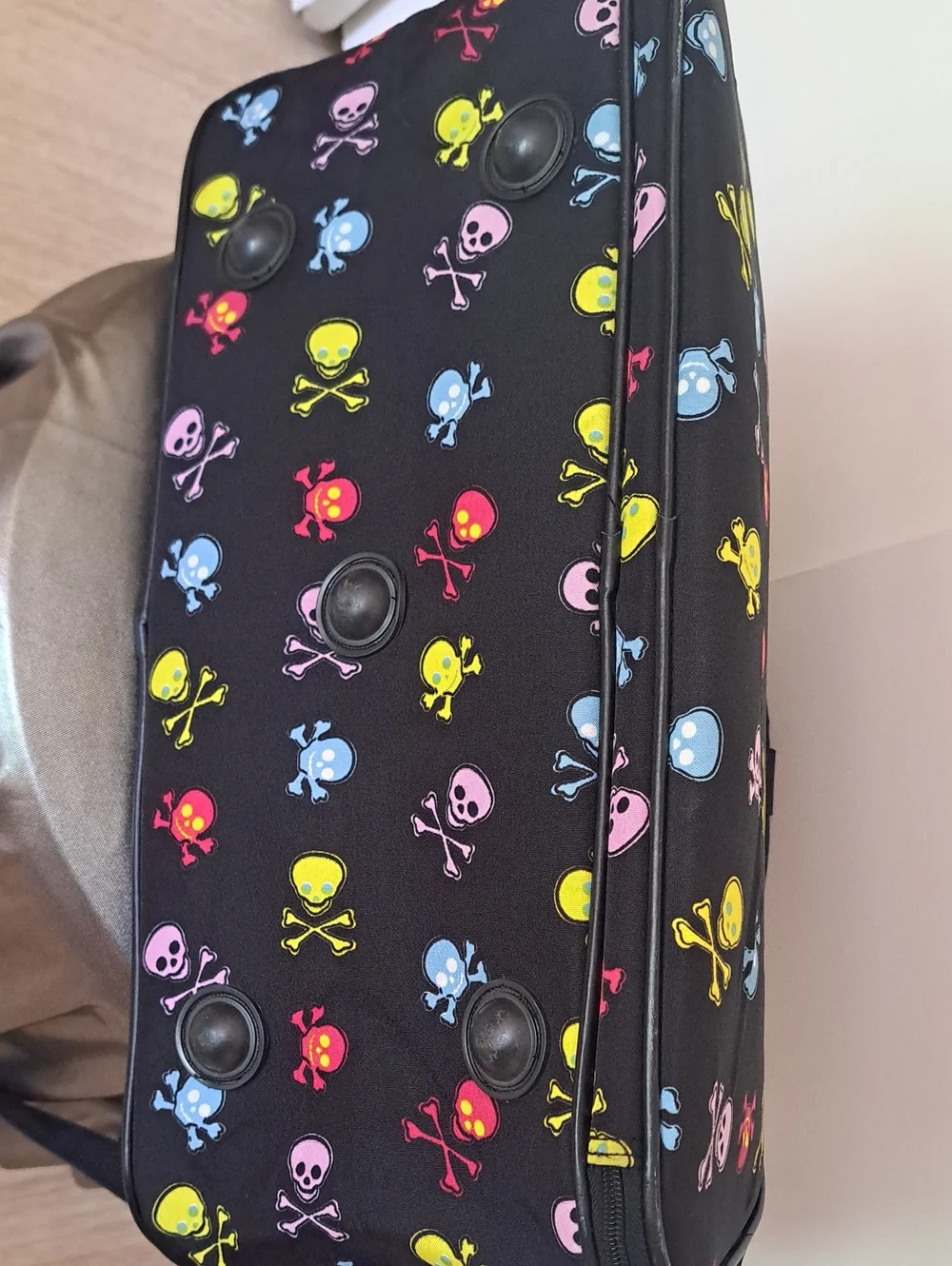 Skulls Design Black Duffel Bag with Multicolor Print